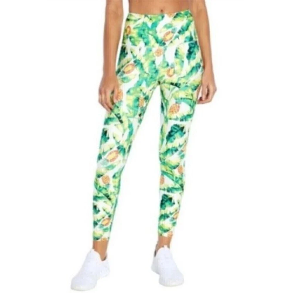 Wildfox Women Size S Green Yellow High Rise Novelty Palm Pinapple NEW Leggings